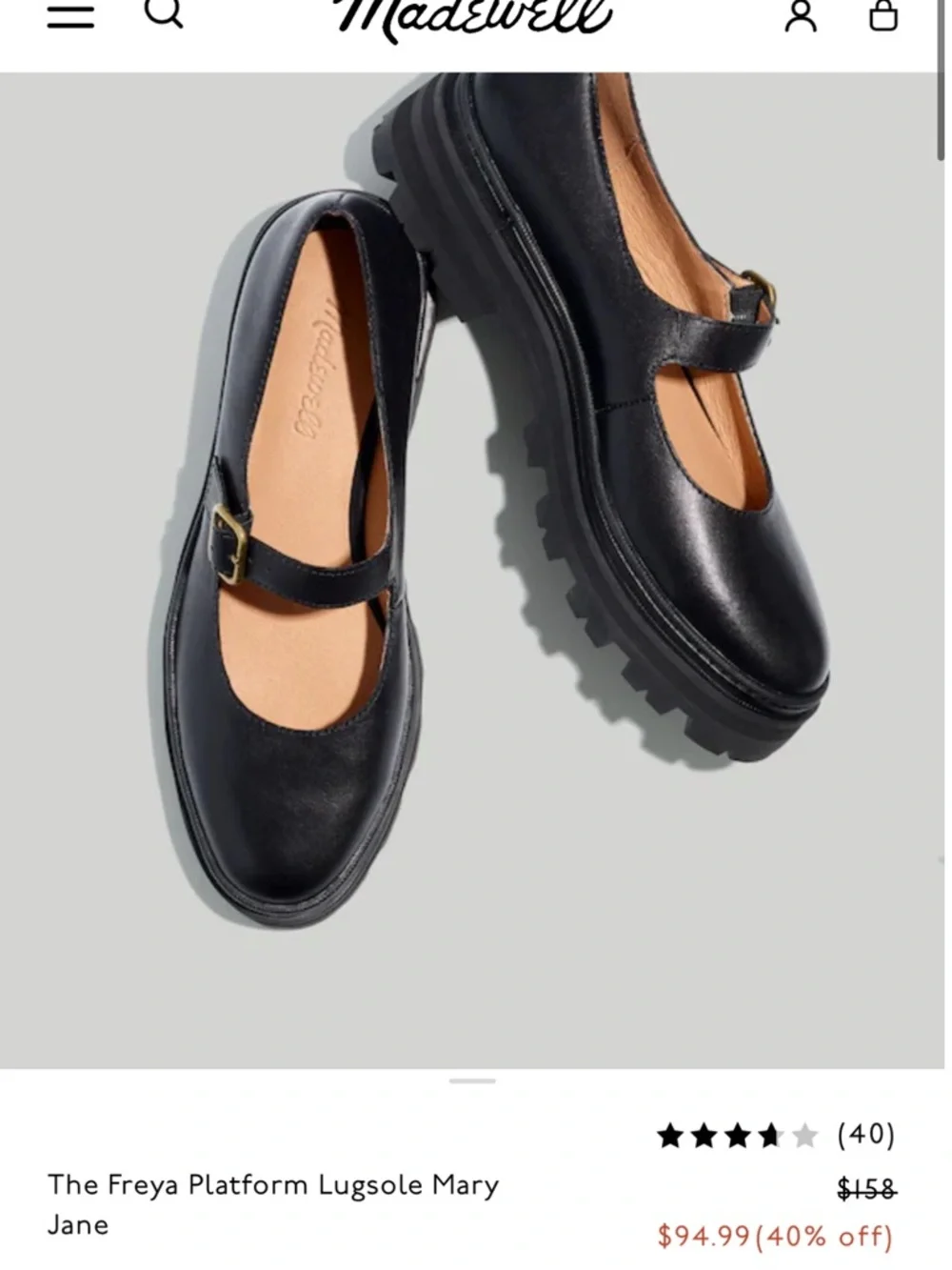 Madewell The Freya Platform Lugsole Mary Jane In True Black Leather Size 8 $158 - Picture 2 of 11